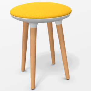Tabouret compact avec assise ronde tapissée et pieds coniques en bois. Parfait pour les zones d'attente, espaces lounge ou coworking. Alliance d’élégance et de fonctionnalité.