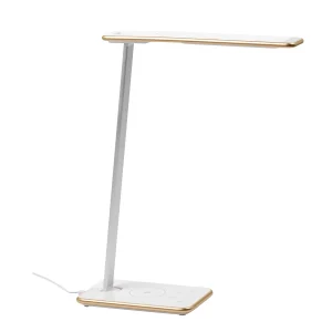 Lampe de bureau ORBIT – LED 10,9 W, capteur de lumière, variateur tactile (3 CCT, 5 intensités), réflecteur anti-éblouissement, chargeur induction + USB, 642 lm, 3000–5000 K, acier/aluminium Lampe ORBIT : best-seller ergonomique – LED intégrée 10,9 W, capteur lumière ambiante, 3 températures & 5 niveaux, anti-éblouissement, charge sans fil + port USB – base 20,5×12,6 cm, H 45,5 cm max, L 64,5 cm max, 1,06 kg – finitions blanc/or ou blanc/argent